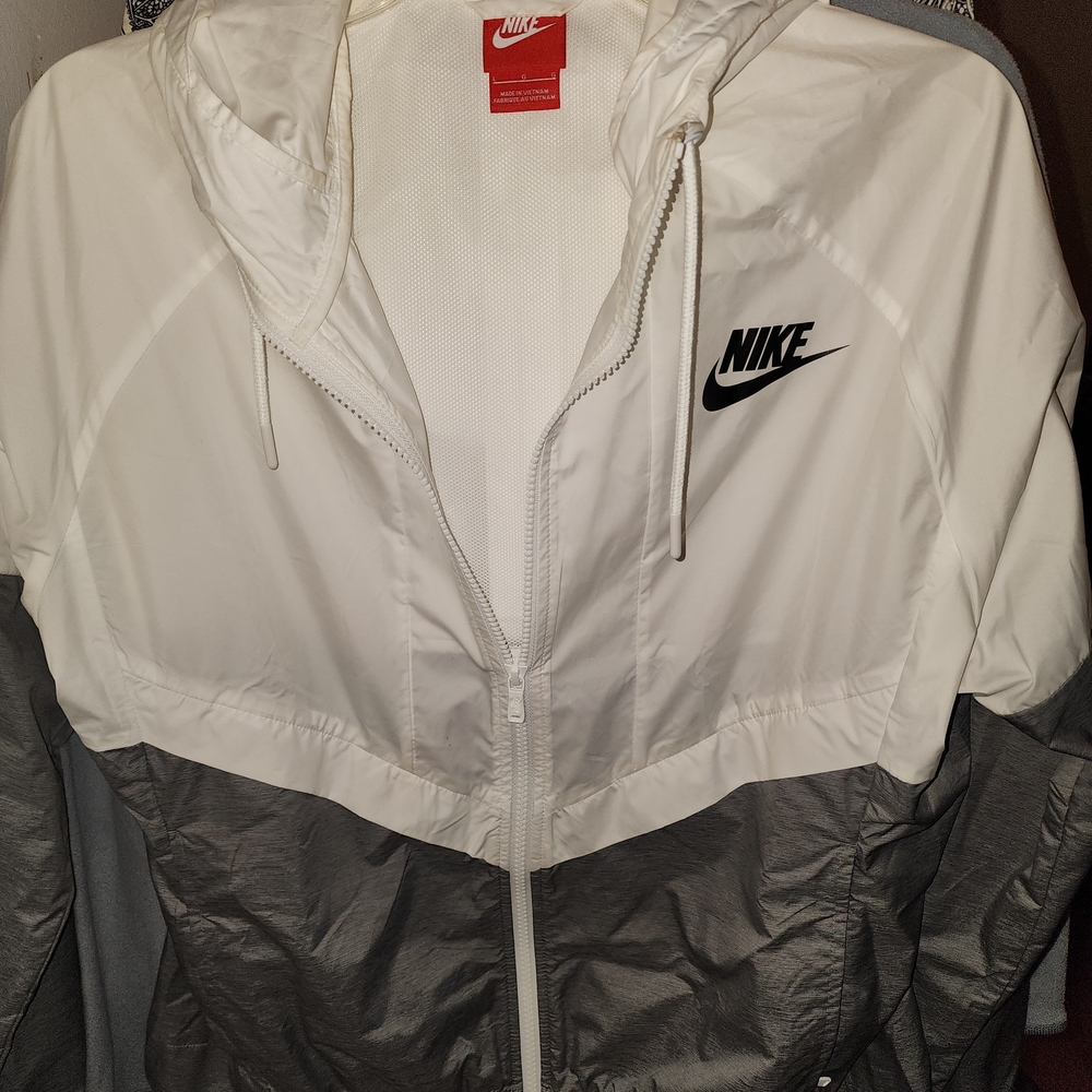Nike White and Gray Windbreaker Jacket
